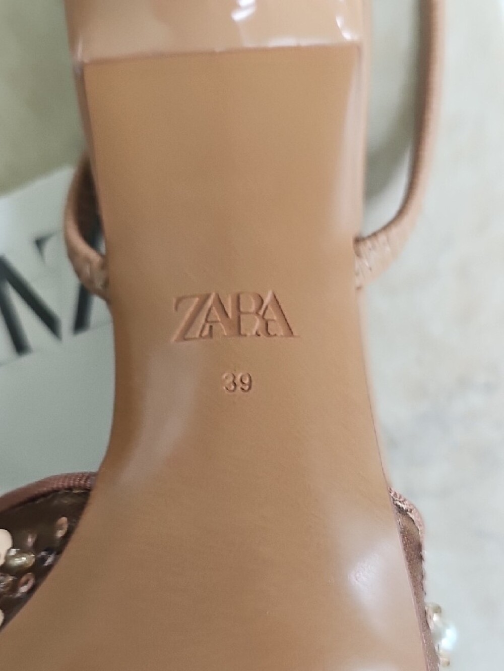 Zara Brown Embellished Pointed Slingback Heels - Picture 6 of 9